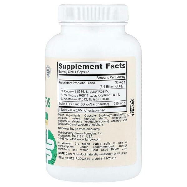 Пробіотики Jarrow Formulas Vegan Jarro-Dophilus Plus FOS, 100 вегакапсул. Фото 2