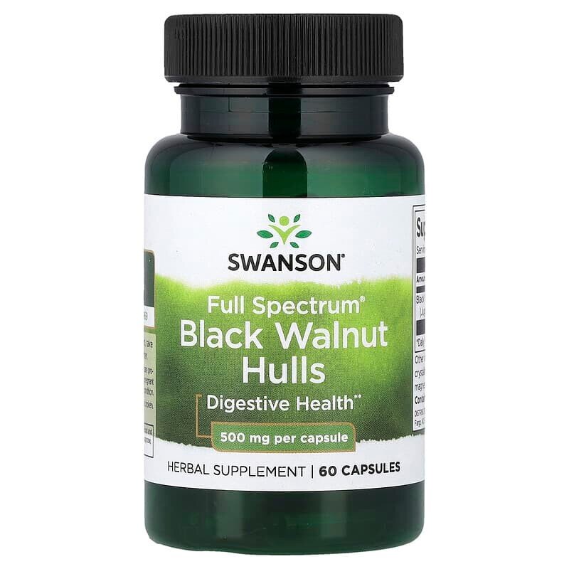 Оболочки черного ореха Swanson Black Walnut Hulls 500 mg Full Spectrum, 60 капсул