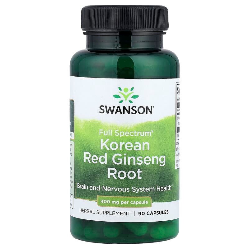 Корень корейского красного женьшеня Swanson Korean Red Ginseng Root 400 mg Full Spectrum, 90 капсул