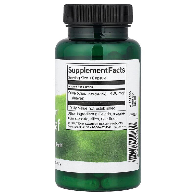 Листья оливы Swanson Olive Leaf Extract 400 mg Full Spectrum, 60 капсул. Фото 2