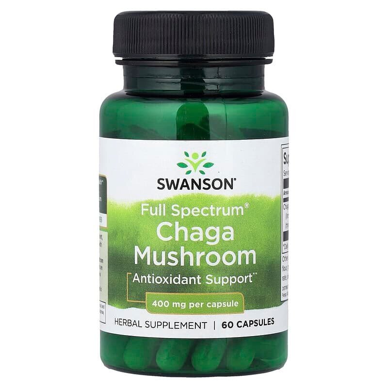 Гриб чага Swanson Chaga Mushroom 400 mg Full Spectrum, 60 капсул