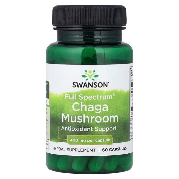 Гриб чага Swanson Chaga Mushroom 400 mg Full Spectrum, 60 капсул