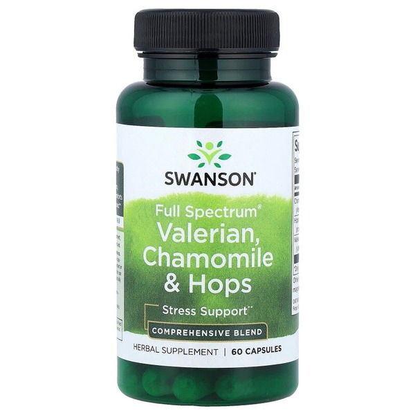 Трав’яний комплекс Swanson Valerian, Chamomile & Hops Full Spectrum, 60 капсул