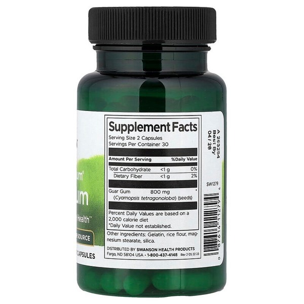 Гуаровая камедь Swanson Guar Gum 400 mg Full Spectrum, 60 капсул. Фото 2
