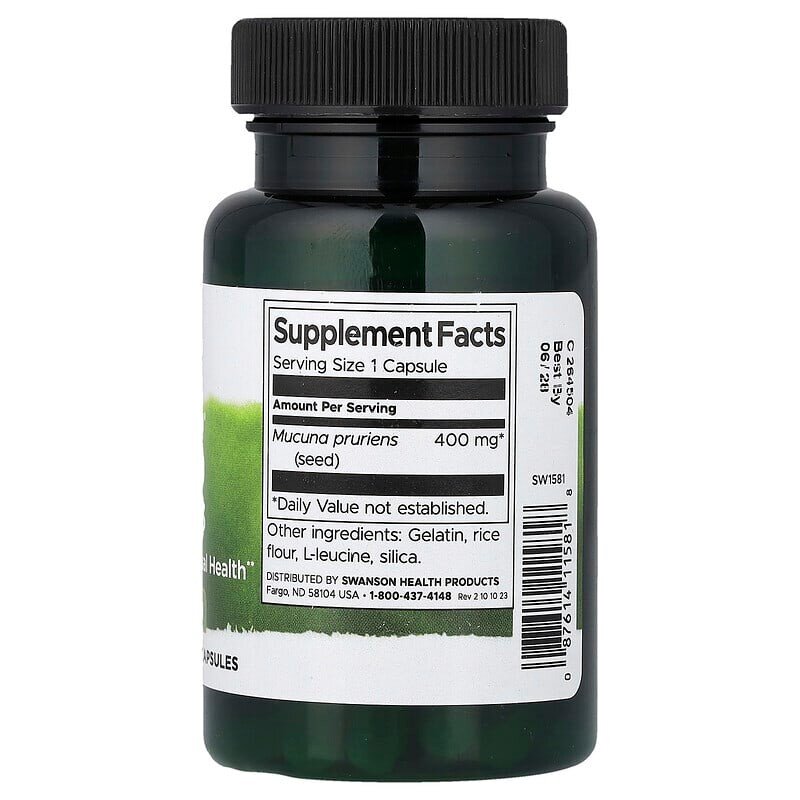 Мукуна жгучая Swanson Mucuna Pruriens 400 mg Full Spectrum, 60 капсул. Фото 2