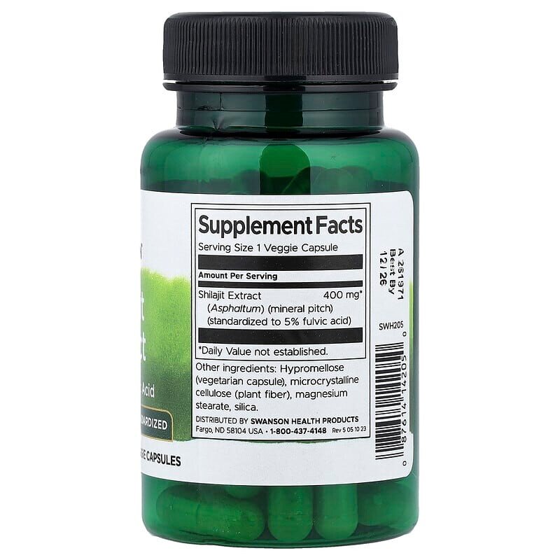 Экстракт шиладжита Swanson Shilajit Extract 400 mg Standardized, 60 вегакапсул. Фото 2