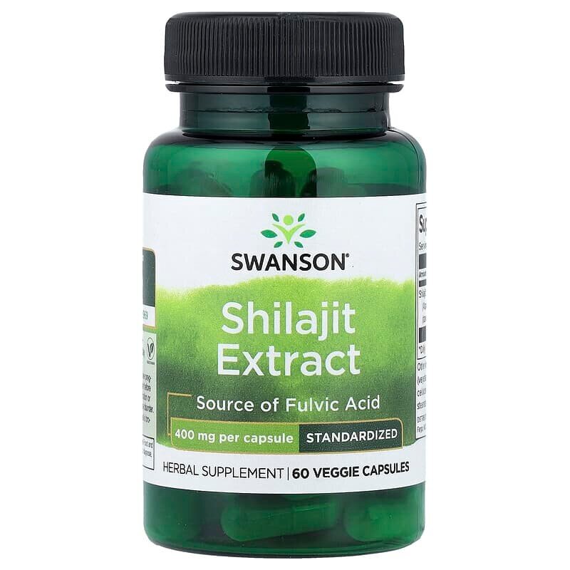 Экстракт шиладжита Swanson Shilajit Extract 400 mg Standardized, 60 вегакапсул