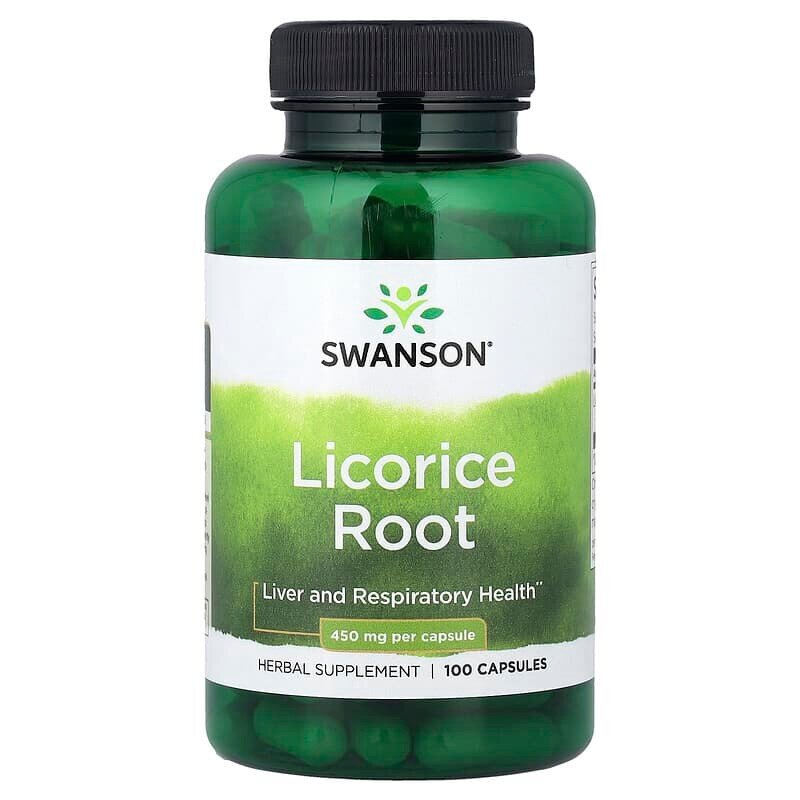 Корень солодки Swanson Licorice Root 450 mg, 100 капсул