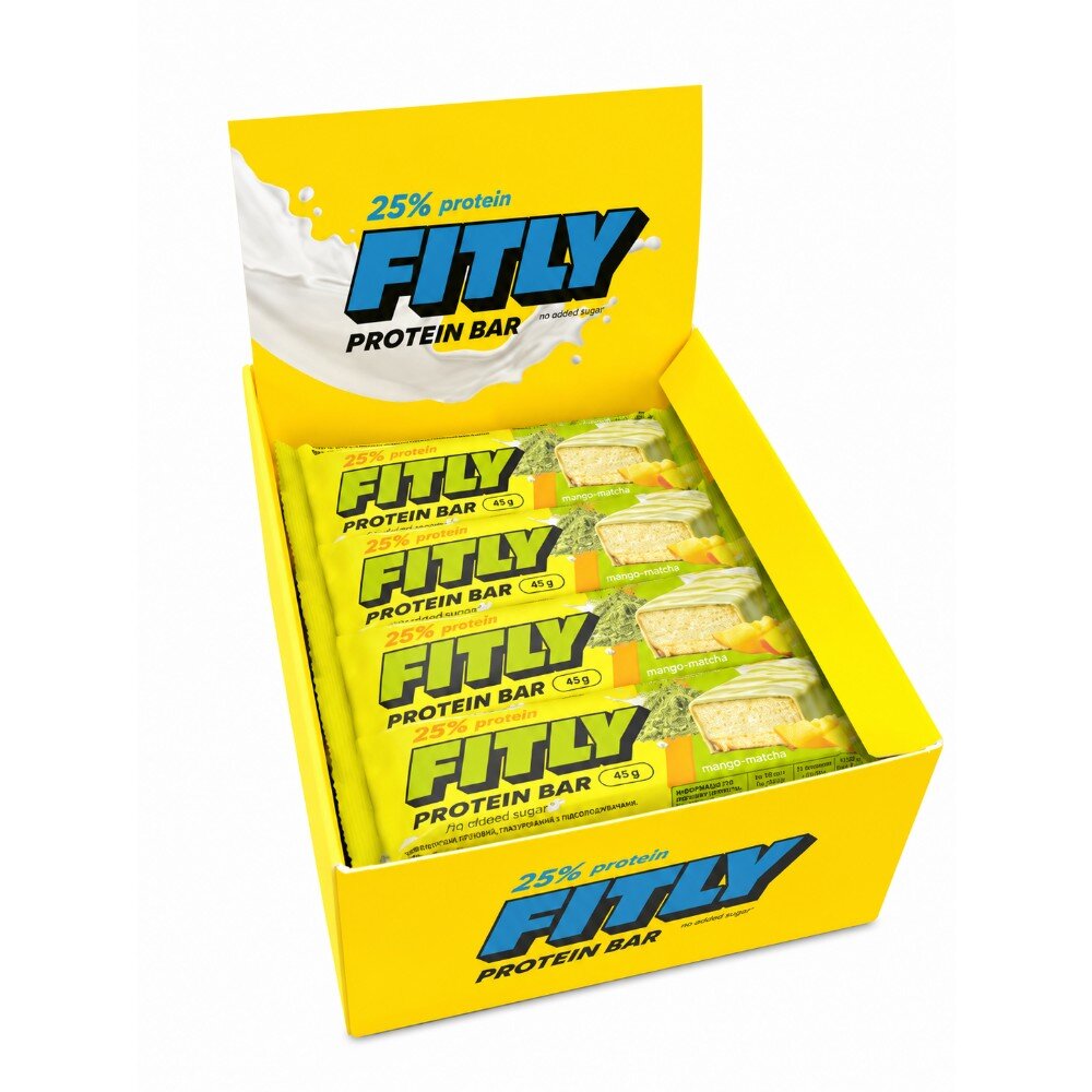 Блок протеїнових батончиків Fitly Protein Bar 25% No Added Sugar, 12*45 грам. Фото 5