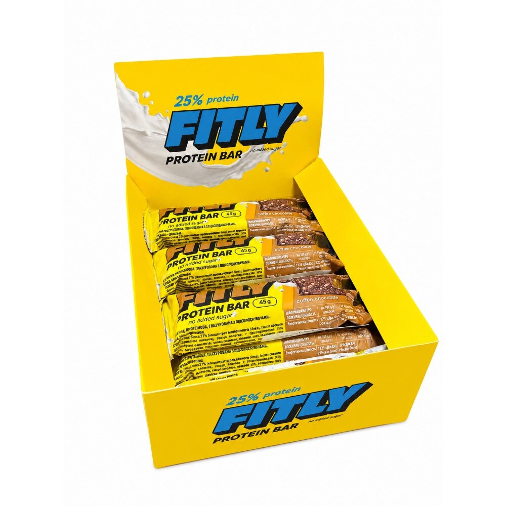 Блок протеїнових батончиків Fitly Protein Bar 25% No Added Sugar, 12*45 грам. Фото 2