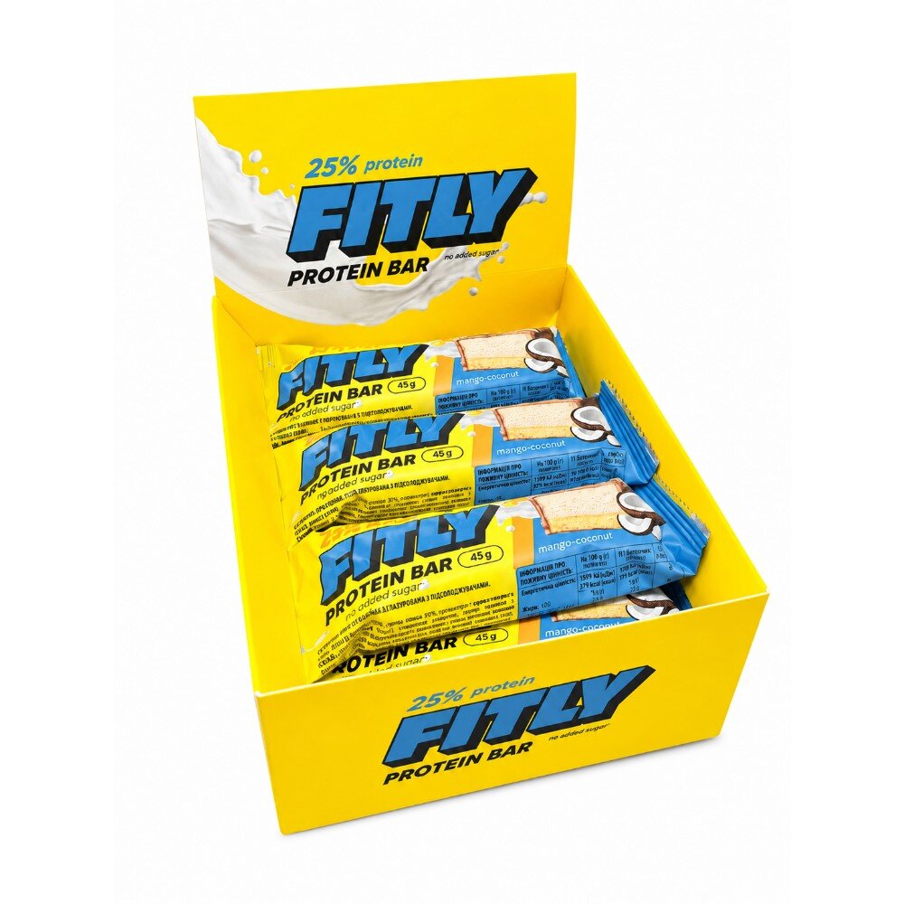 Блок протеїнових батончиків Fitly Protein Bar 25% No Added Sugar, 12*45 грам. Фото 4