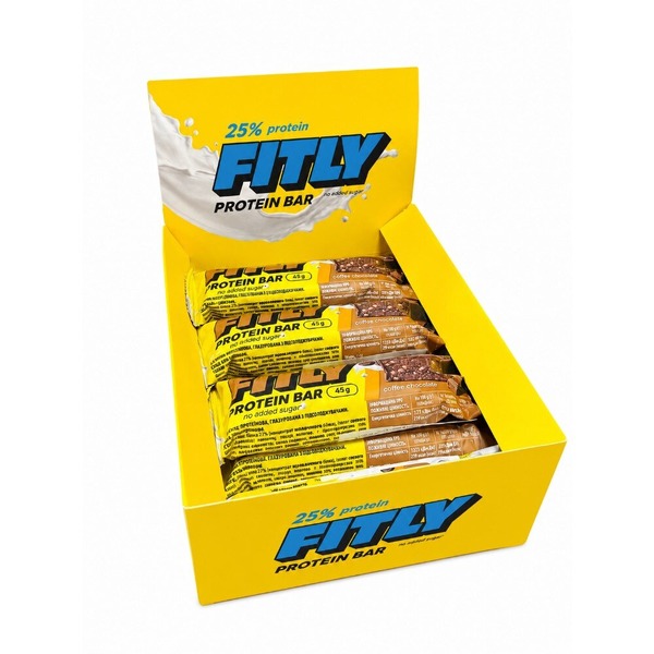 Блок протеїнових батончиків Fitly Protein Bar 25% No Added Sugar, 12*45 грам. Фото 2