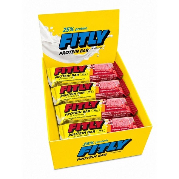 Блок протеїнових батончиків Fitly Protein Bar 25% No Added Sugar, 12*45 грам. Фото 3