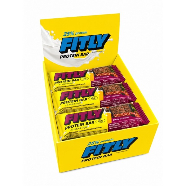 Блок протеиновых батончиков Fitly Protein Bar 25% No Added Sugar, 12*45 грамм