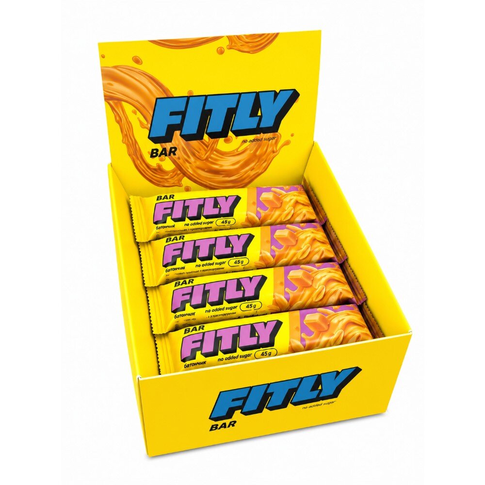 Блок углеводных батончиков Fitly Bar No Added Sugar, 12*45 грамм. Фото 3