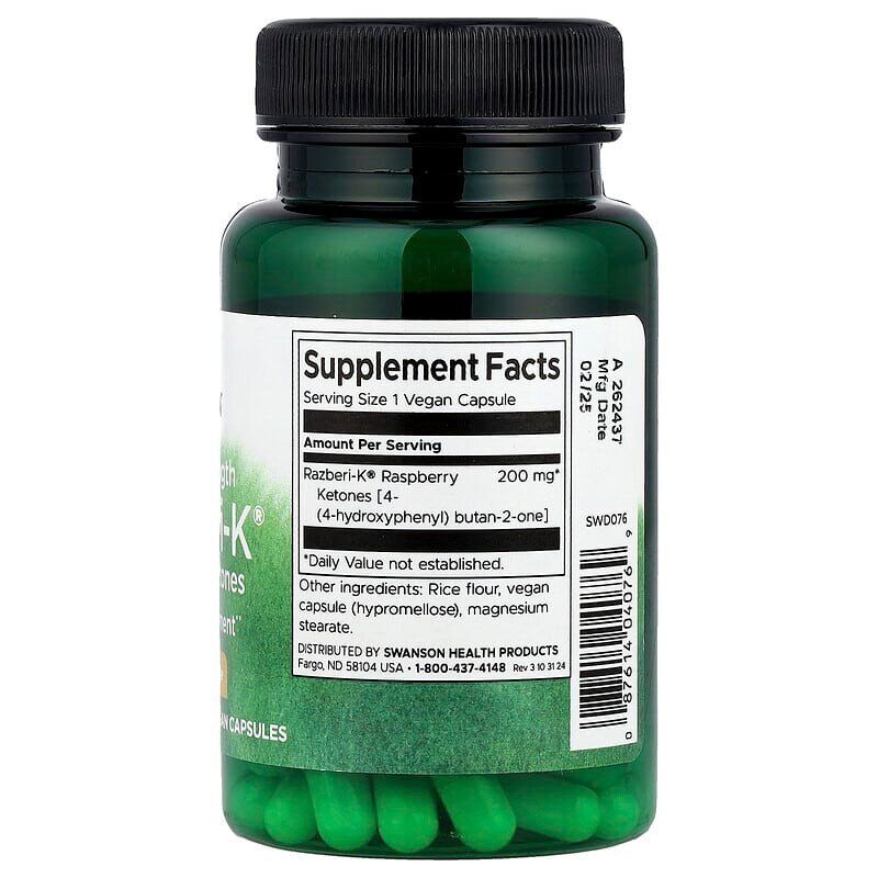 Кетони малини Swanson Razberi-K 200 mg, 60 вегакапсул. Фото 2