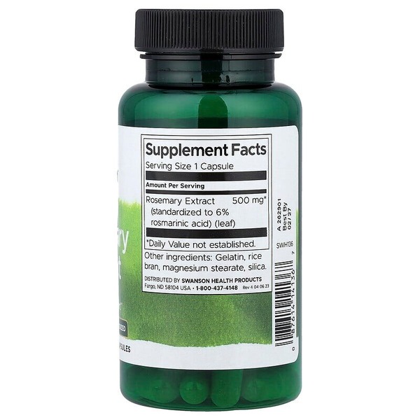 Стандартизированный экстракт розмарина Swanson Rosemary Extract 500 mg, 60 капсул. Фото 2