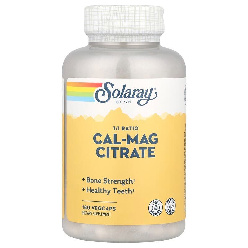 Кальций и магний цитрат Solaray Cal-Mag Citrate 1:1 Ratio, 180 вегакапсул