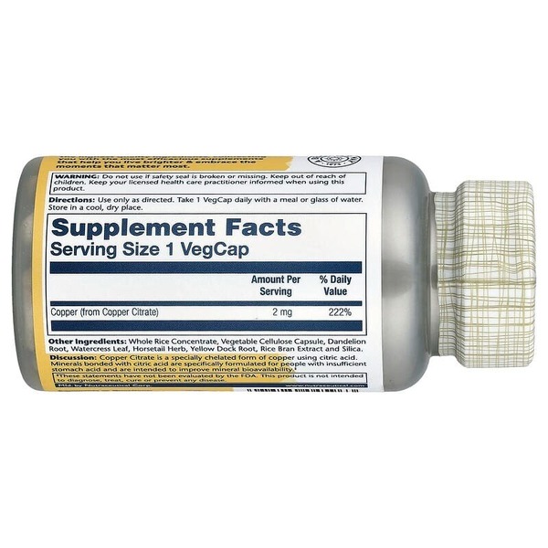 Цитрат меди Solaray Copper Citrate 2 mg, 60 вегакапсул. Фото 2