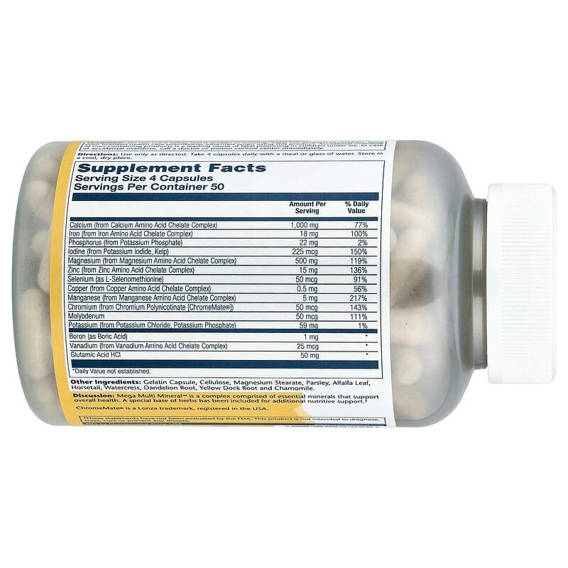 Минеральный комплекс Solaray Mega Multi Mineral, 200 капсул. Фото 2