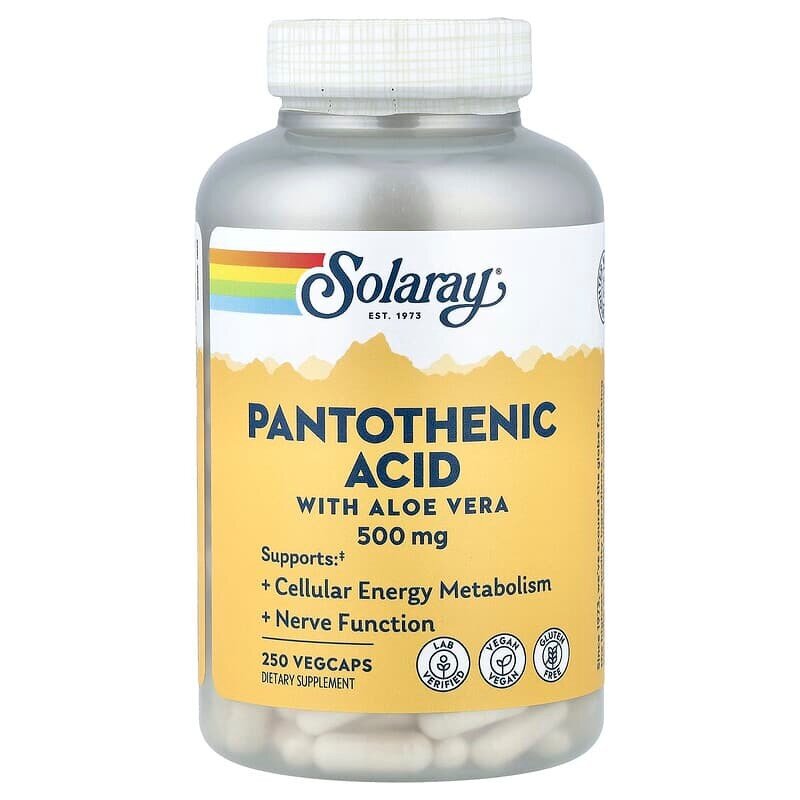 Пантотеновая кислота Solaray Pantothenic Acid 500 mg, 250 вегакапсул с алоэ вера