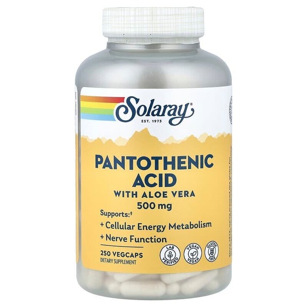 Пантотенова кислота Solaray Pantothenic Acid 500 mg, 250 вегакапсул з алое вера