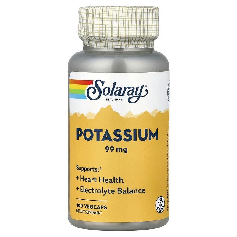 Калий Solaray Potassium 99 mg, 100 вегакапсул