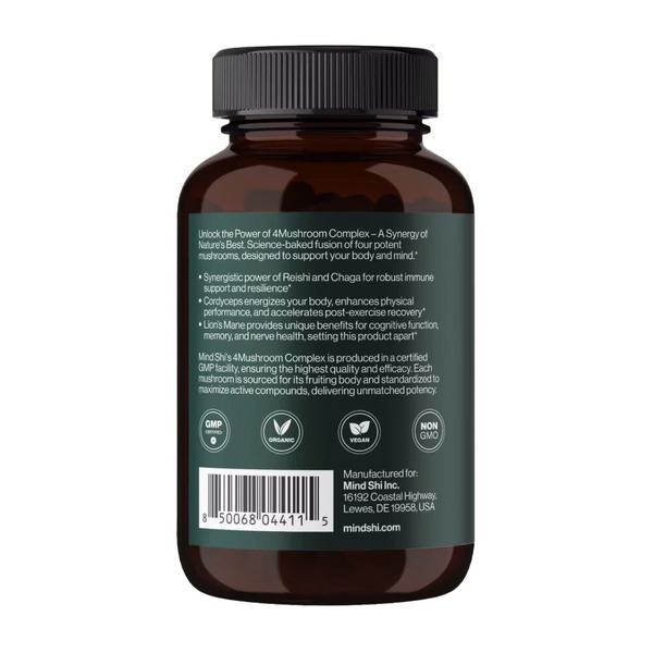 Комплекс 4 грибів Mind Shi 4 Mushroom Complex 1000 mg, 60 капсул. Фото 3
