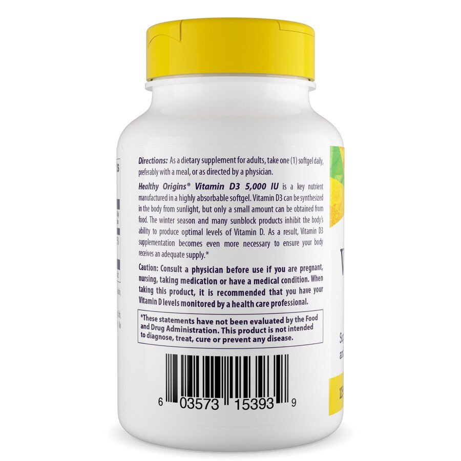 Вітамін D3 з MCT олією Healthy Origins Vitamin D3 5000 IU with MCT Oil, 120 капсул. Фото 3