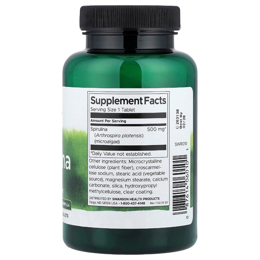 Спирулина Swanson Spirulina 500 mg, 180 таблеток. Фото 2