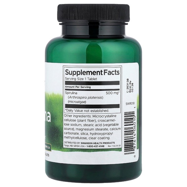 Спирулина Swanson Spirulina 500 mg, 180 таблеток. Фото 2