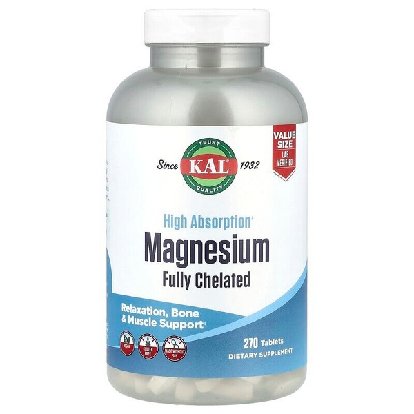 Вітаміни та мінерали KAL High Absorption Magnesium Fully Chelated, 270 таблеток