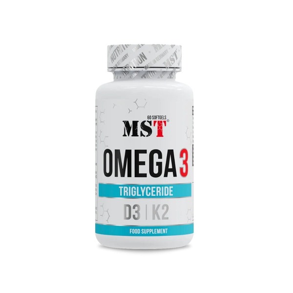 Жирные кислоты MST Nutrition Omega 3 Triglyceride D3 + K2, 60 капсул