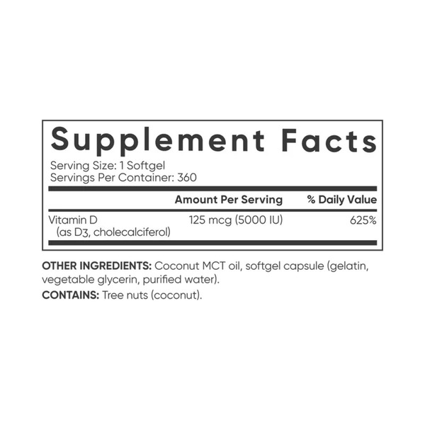 Vitamin D3 5000IU - 360 softgels. Фото 2