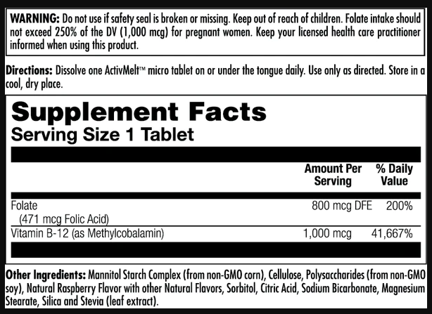 Folic Acid Methyl B-12 800mcg - 60 tabs Raspberry. Фото 2