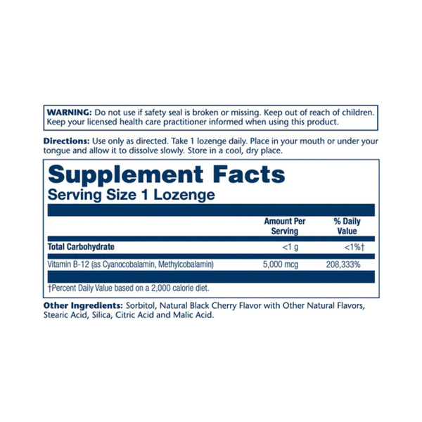 Vitamin B-12 5000mcg - 30 lozenges Natural Cherry. Фото 2
