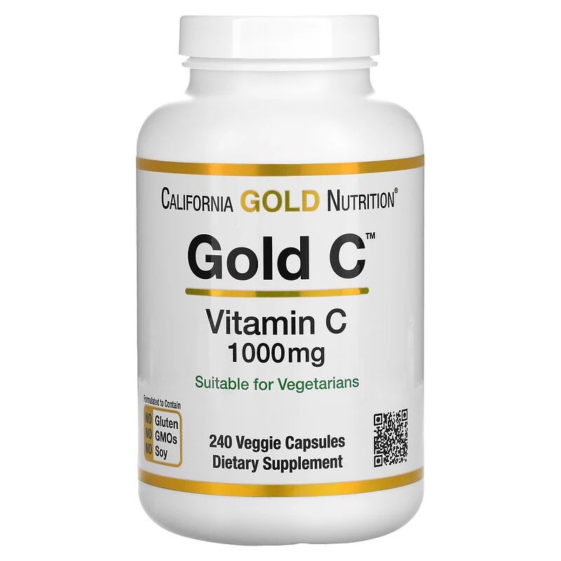 Вітамін C California Gold Nutrition Gold C, 240 вегакапсул для підтримки імунітету та шкіри