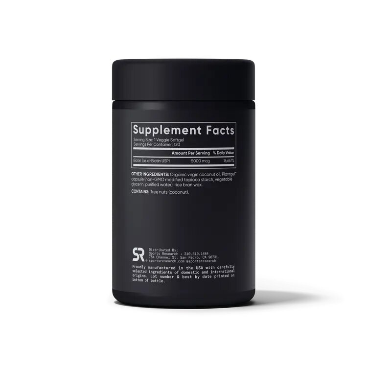 Біотин Sports Research Biotin 5000 mcg Extra Stregth, 120 капсул. Фото 2