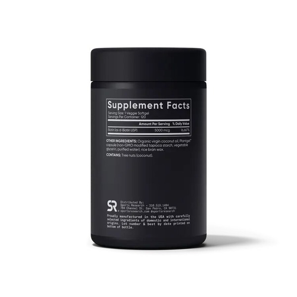 Біотин Sports Research Biotin 5000 mcg Extra Stregth, 120 капсул. Фото 2