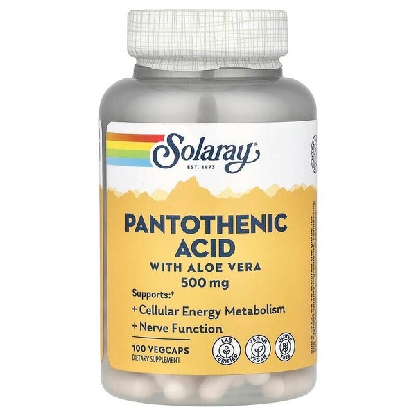 Пантотенова кислота Solaray Pantothenic Acid 500 mg, 100 вегакапсул з алое вера