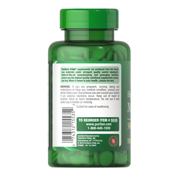 Вітаміни та мінерали Puritan's Pride Magnesium 500 mg High Potency, 100 таблеток. Фото 3