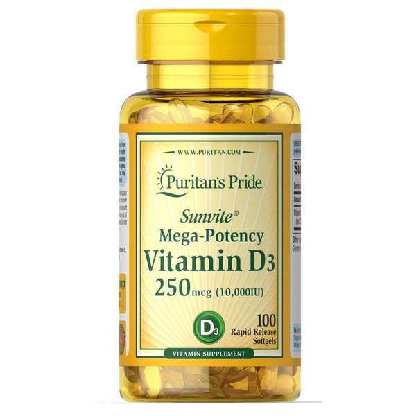 Vitamin D3 250mcg(10000 IU) Mega-Potency - 100 softgels. Фото 3