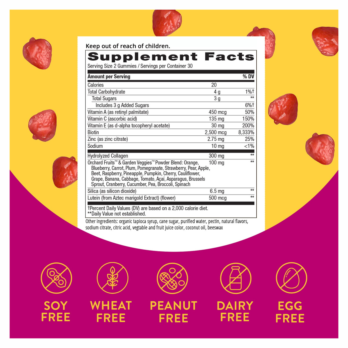 Hair, Skin and Nails with Collagen - 60 gummies Strawberry. Фото 4