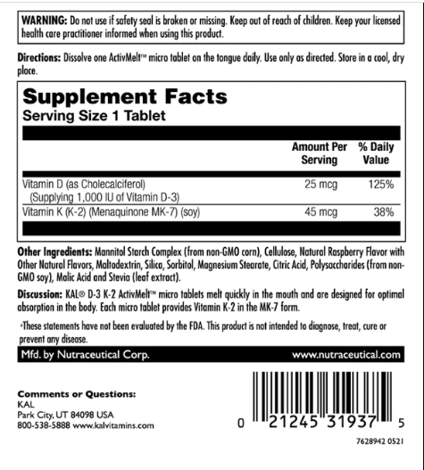 D3 & K2 25mcg - 60 tabs Raspberry. Фото 4