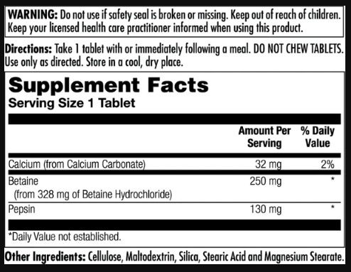 Betaine HCl Plus 250mg - 100 tabs. Фото 4