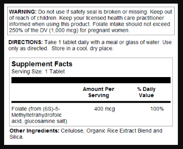 Methyl Folate 400mcg - 90 tabs. Фото 4