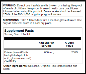 Methyl Folate 800mcg - 90 tabs. Фото 2