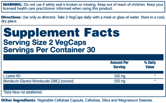 L-Lysine Monolaurin 1:1 - 60 vcaps. Фото 2