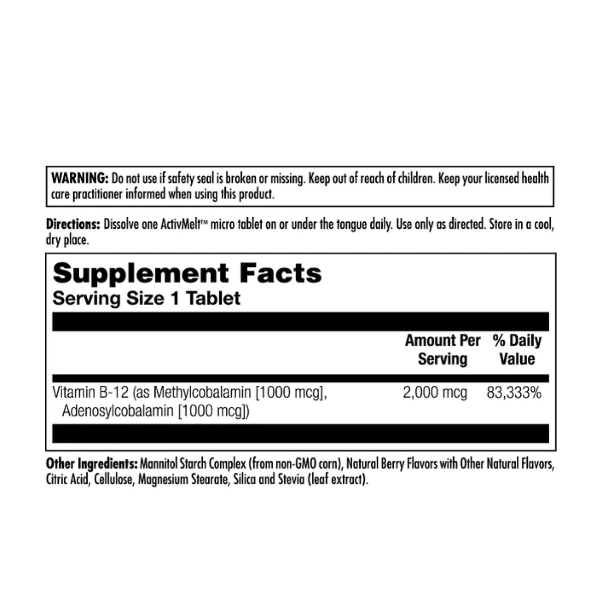 B-12 Methylcobalamin and Adenosylcobalamin 2000mcg - 60 tabs. Фото 4