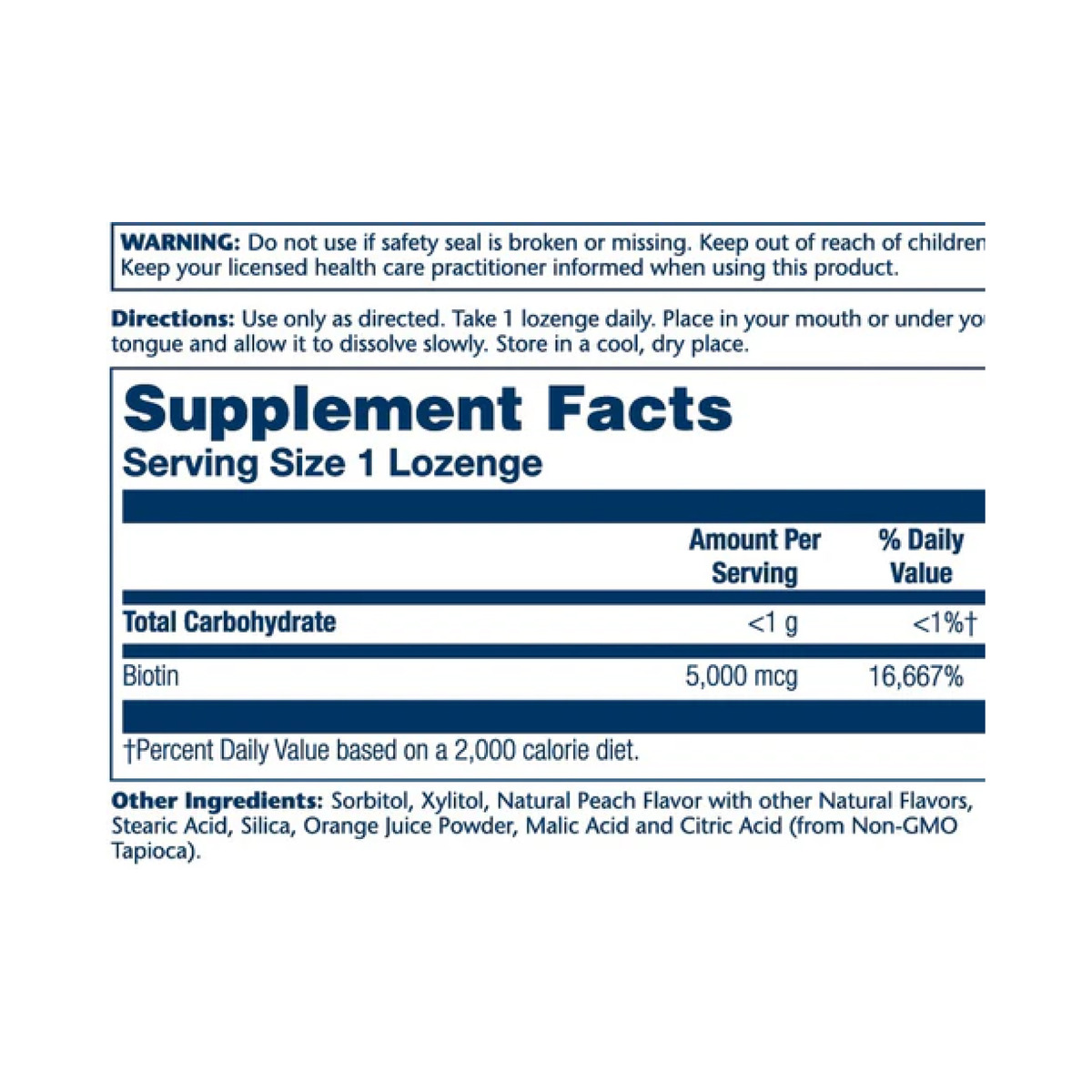 Biotin 5000mcg - 60 Lozenges Natural Peach, Strawberry, Banana. Фото 2
